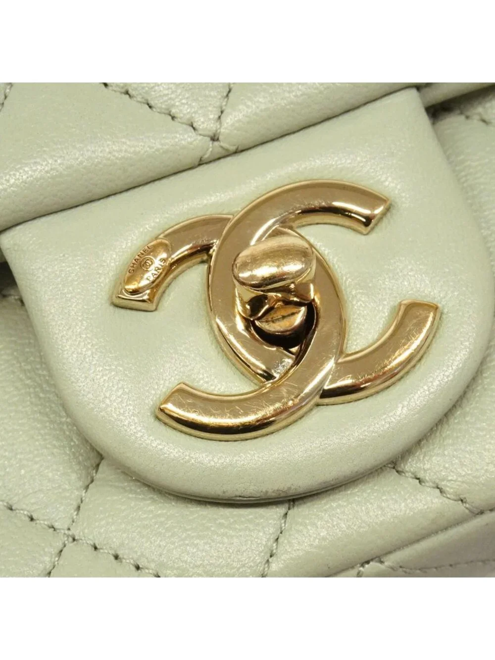 Chanel Shoulder Bag Mini Quilted Lambskin Green Champagne Gold